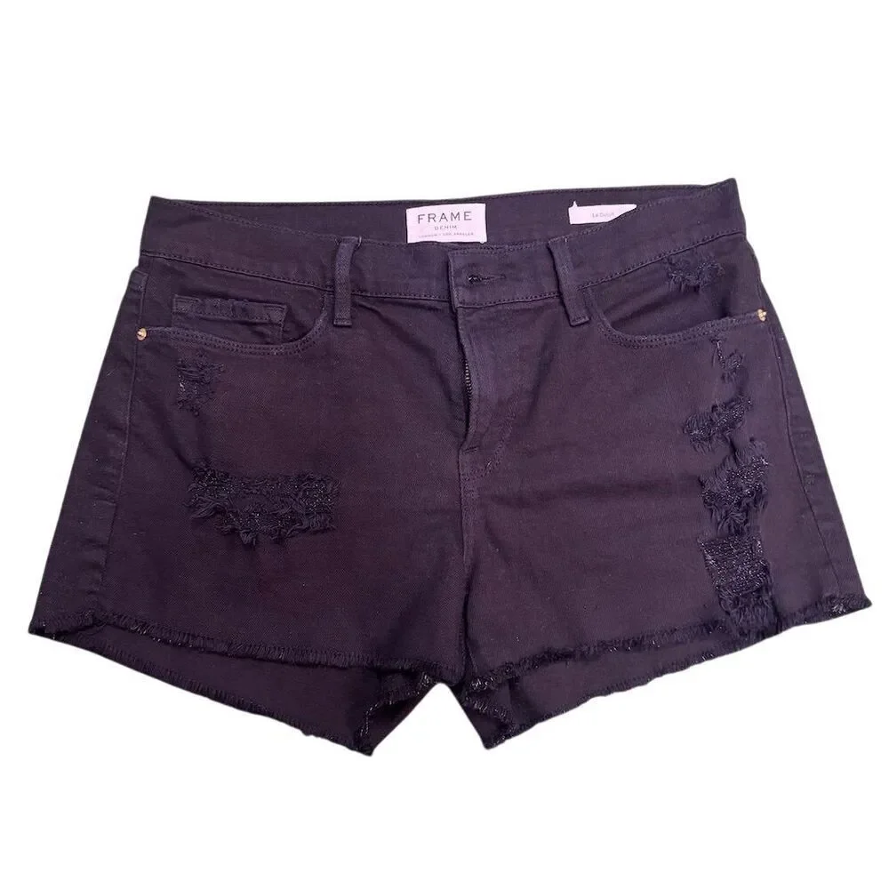 EUC Frame Denim Women's Black Cutoff Shorts Size 27 Distressed